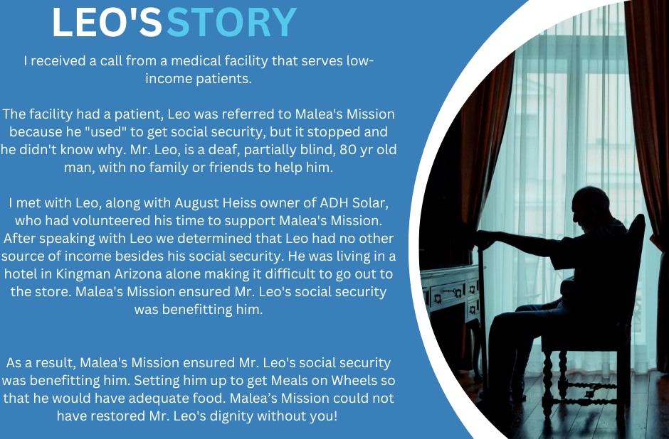 I Malea’s Mission was referred to Lucia Moore, who faced homelessness and declining health, she needed assisted living but lacked the financial means to secure it. Lucia initially applied for Ariz (1)